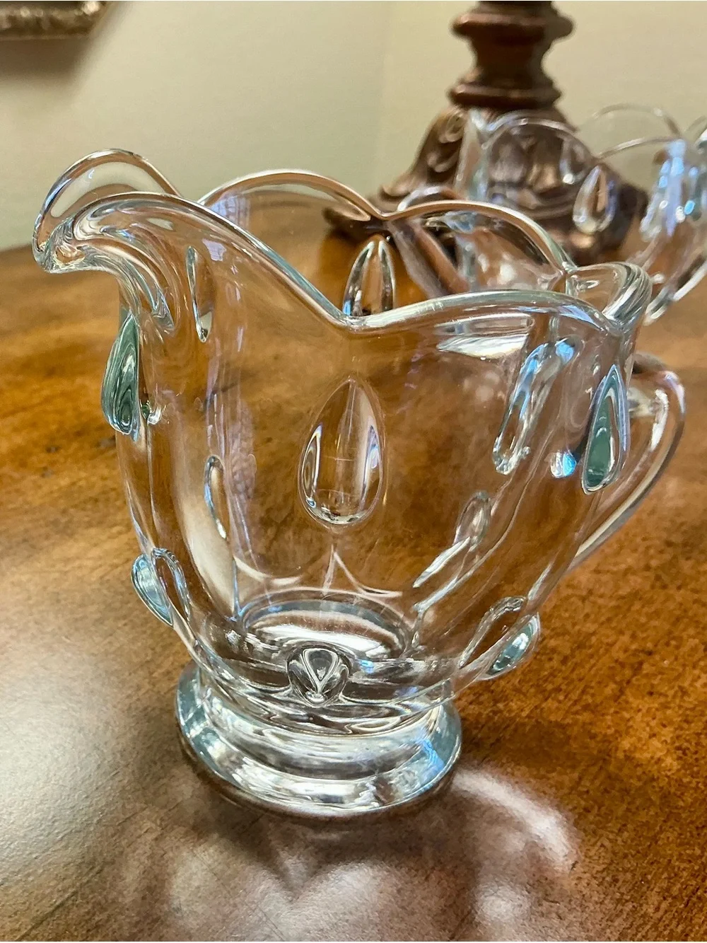 Most adorable Vintage Pressed Glass Sugar and Creamer Set-Teardrop Pattern